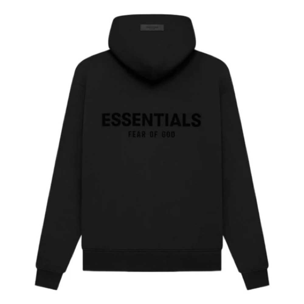 Fear of God Essentials Black Hoodie – Size M, Classic Logo, Unisex